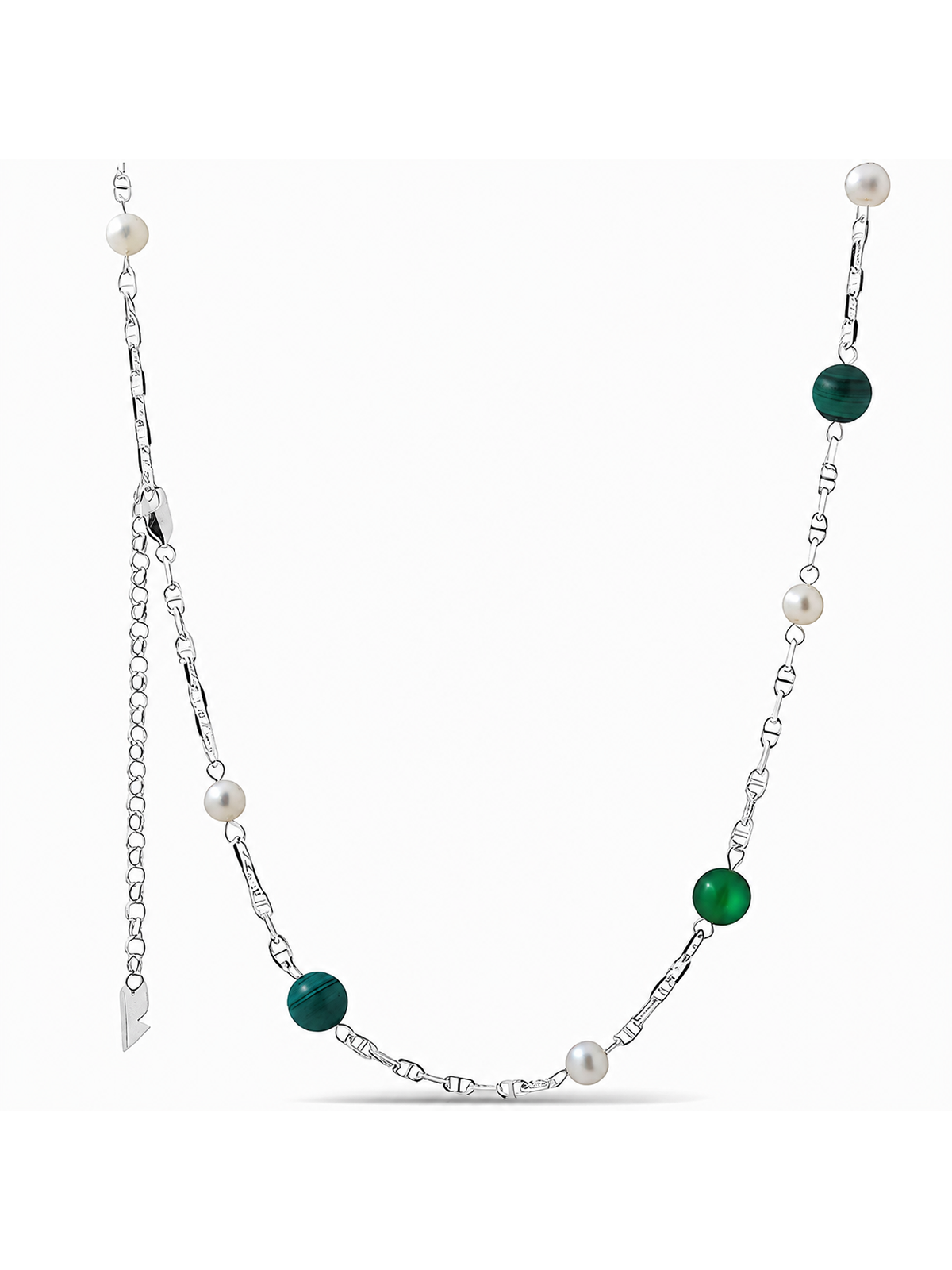 Pearl & Green Agate Sterling Elegance Necklace