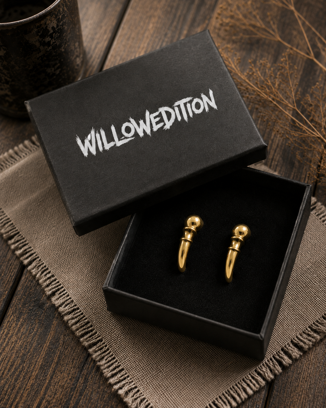 Black Gold Antler Stud Earrings