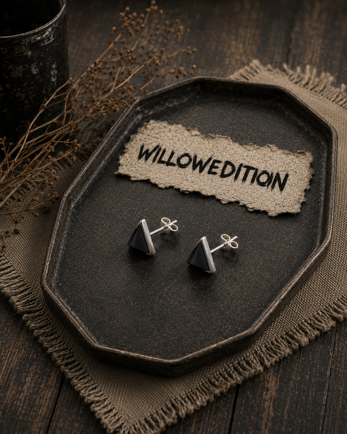 Obsidian Cube Sterling Studs