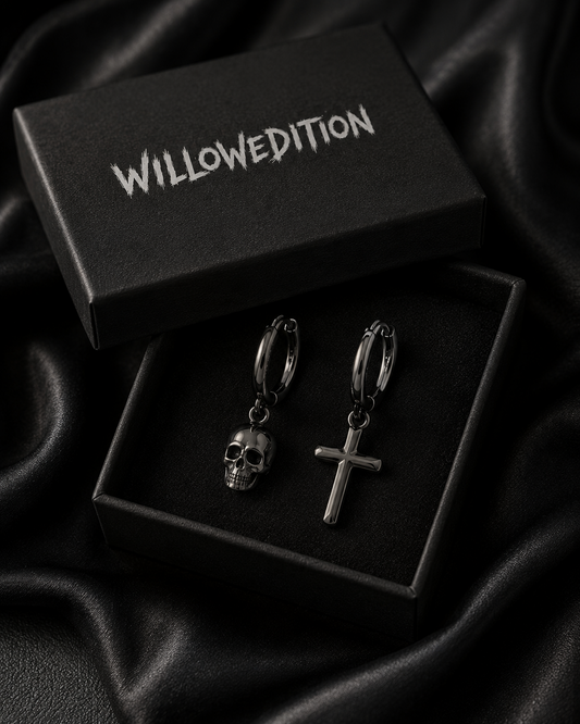 Halo Skull Punk Cross Stud Earrings